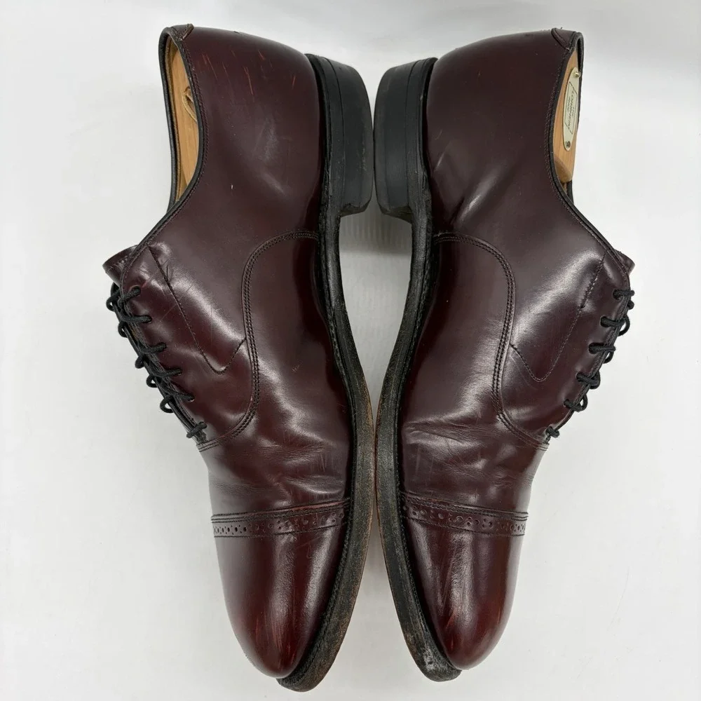 Vtg Johnston & Murphy Mens 10 Shoes Aristocraft Oxford Burgundy Leather Cap USA